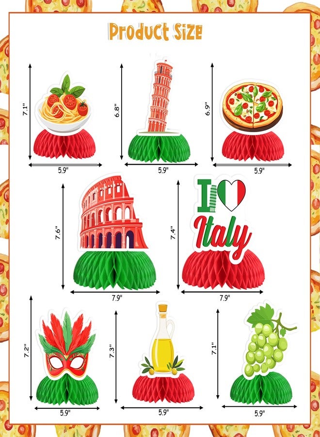 Funmemoir Italy Party Decorations - 8PCS Italian Theme Honeycomb Centerpieces, I Love Italy Party Table Decorations, Italian Pizza Birthday Decor for Women Men - Image 5