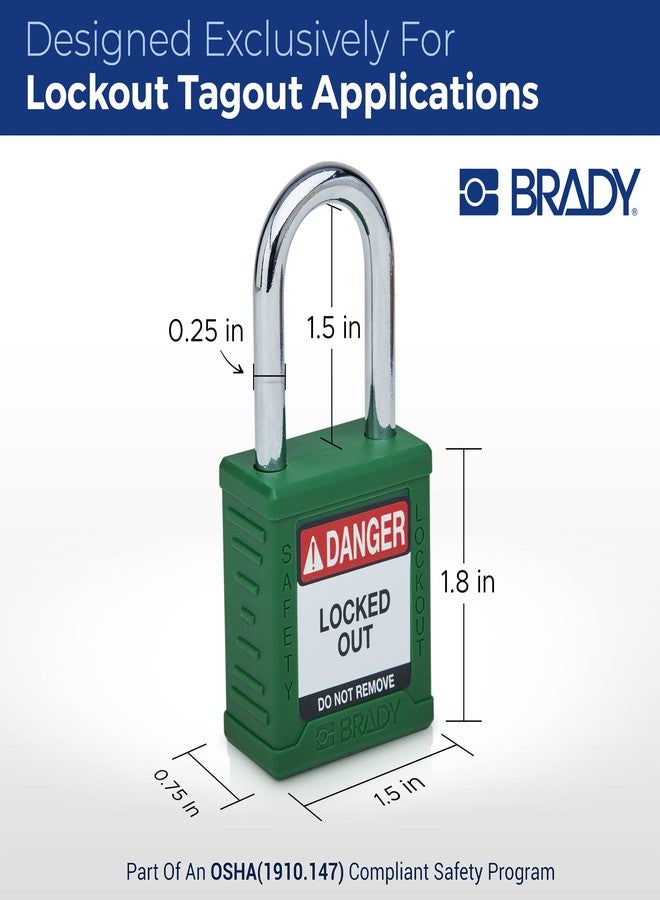 Brady Safety Lockout Padlock Sets - 6 Pack - Green - Keyed Different Safety Lockout Padlocks - 1 Key Per Lock - SDPL-GRN-38ST-KD6 - Image 4