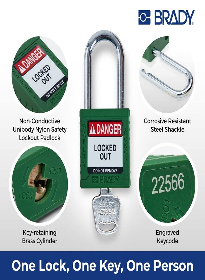 Brady Safety Lockout Padlock Sets - 6 Pack - Green - Keyed Different Safety Lockout Padlocks - 1 Key Per Lock - SDPL-GRN-38ST-KD6 - Image 3