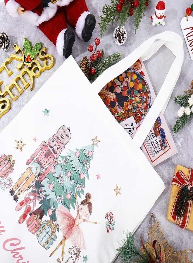 Whaline Christmas Canvas Tote Bag Pink Green Nutcracker Ballet Girl Reusable Tote Bag Merry Christmas Goodie Shopping Bags for Xmas Winter Wrapping Storage Supplies - Image 3