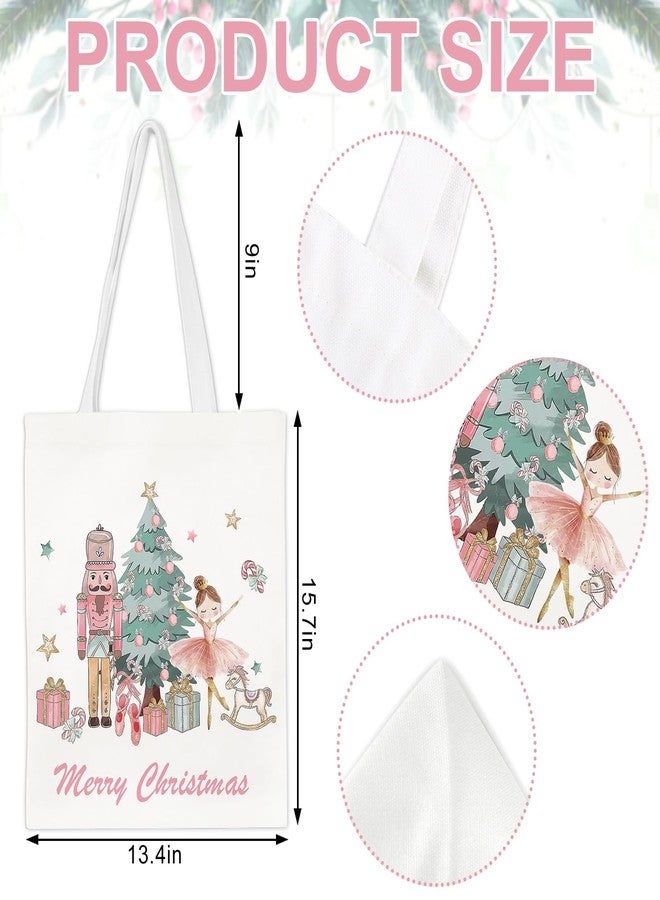 Whaline Christmas Canvas Tote Bag Pink Green Nutcracker Ballet Girl Reusable Tote Bag Merry Christmas Goodie Shopping Bags for Xmas Winter Wrapping Storage Supplies - Image 2