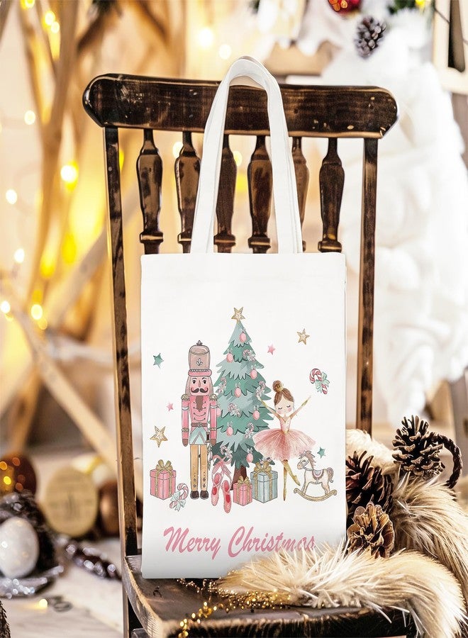 Whaline Christmas Canvas Tote Bag Pink Green Nutcracker Ballet Girl Reusable Tote Bag Merry Christmas Goodie Shopping Bags for Xmas Winter Wrapping Storage Supplies - Image 5