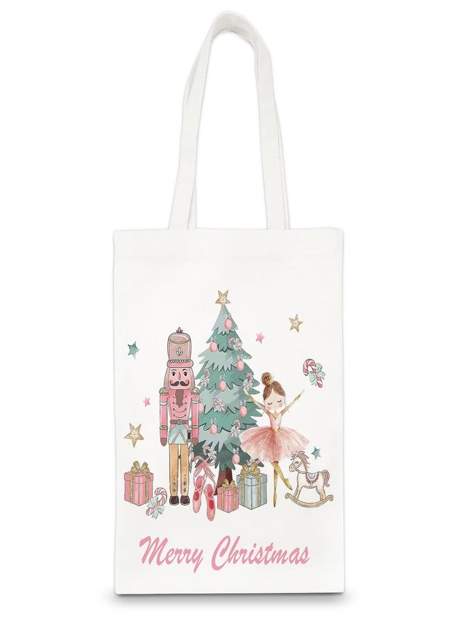 Whaline Christmas Canvas Tote Bag Pink Green Nutcracker Ballet Girl Reusable Tote Bag Merry Christmas Goodie Shopping Bags for Xmas Winter Wrapping Storage Supplies - Image 1