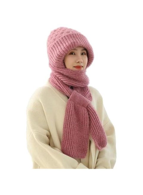 Integrated Ear Protection Windproof Cap Scarf,Elastic Warm Ear Protection Knitted Hat,Hooded Scarf for Women Winter