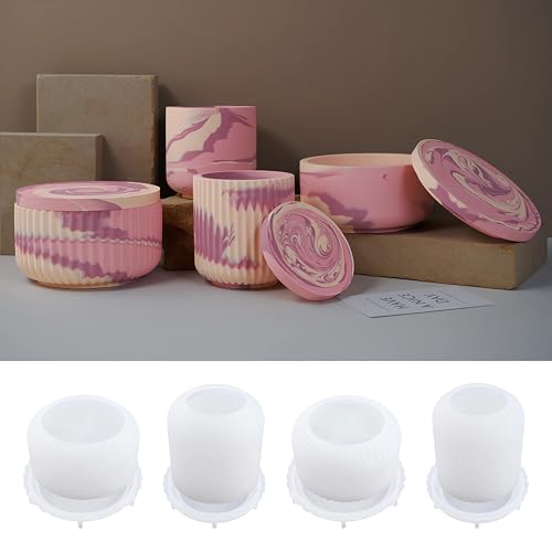XMOX 4pcs Cup Shape Candle Jar Silicone Mold with Lid, Handmade Storage Bowl Resin Mould, Flower Pot Vase Concrete, DIY Plaster Cast Cement Rings Jewelry Storage Box Mold - Image 2
