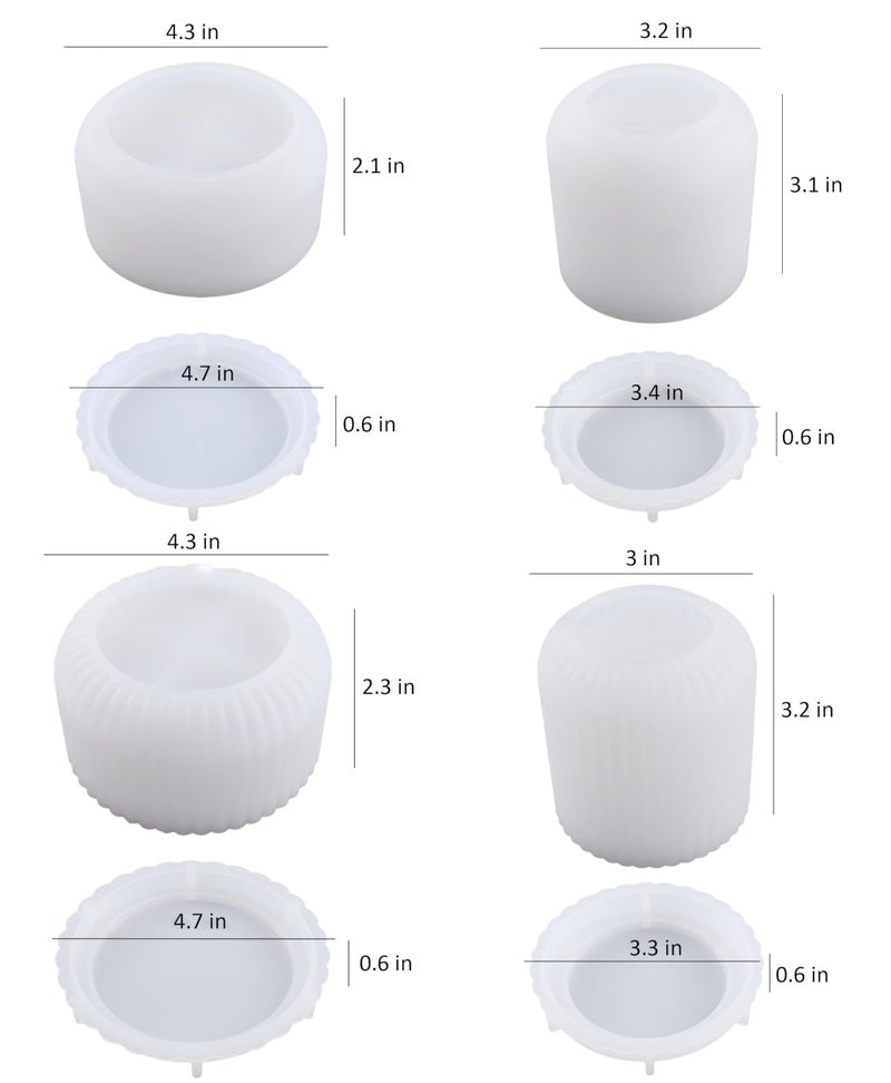 XMOX 4pcs Cup Shape Candle Jar Silicone Mold with Lid, Handmade Storage Bowl Resin Mould, Flower Pot Vase Concrete, DIY Plaster Cast Cement Rings Jewelry Storage Box Mold - Image 3
