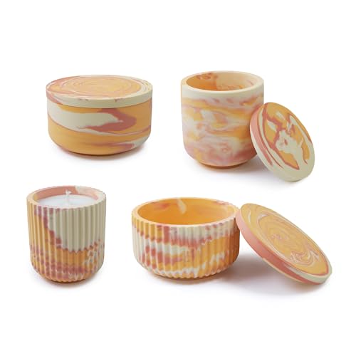 XMOX 4pcs Cup Shape Candle Jar Silicone Mold with Lid, Handmade Storage Bowl Resin Mould, Flower Pot Vase Concrete, DIY Plaster Cast Cement Rings Jewelry Storage Box Mold - Image 5