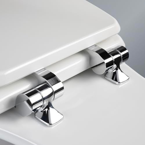 Mayfair Bennett Toilet Seat with Chrome Hinges, Slow Close Wood Seat, Secure Metal Hinges, Easy Install, Made in USA, Elongated, White - Image 2