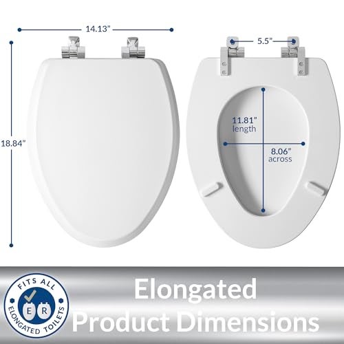 Mayfair Bennett Toilet Seat with Chrome Hinges, Slow Close Wood Seat, Secure Metal Hinges, Easy Install, Made in USA, Elongated, White - Image 5