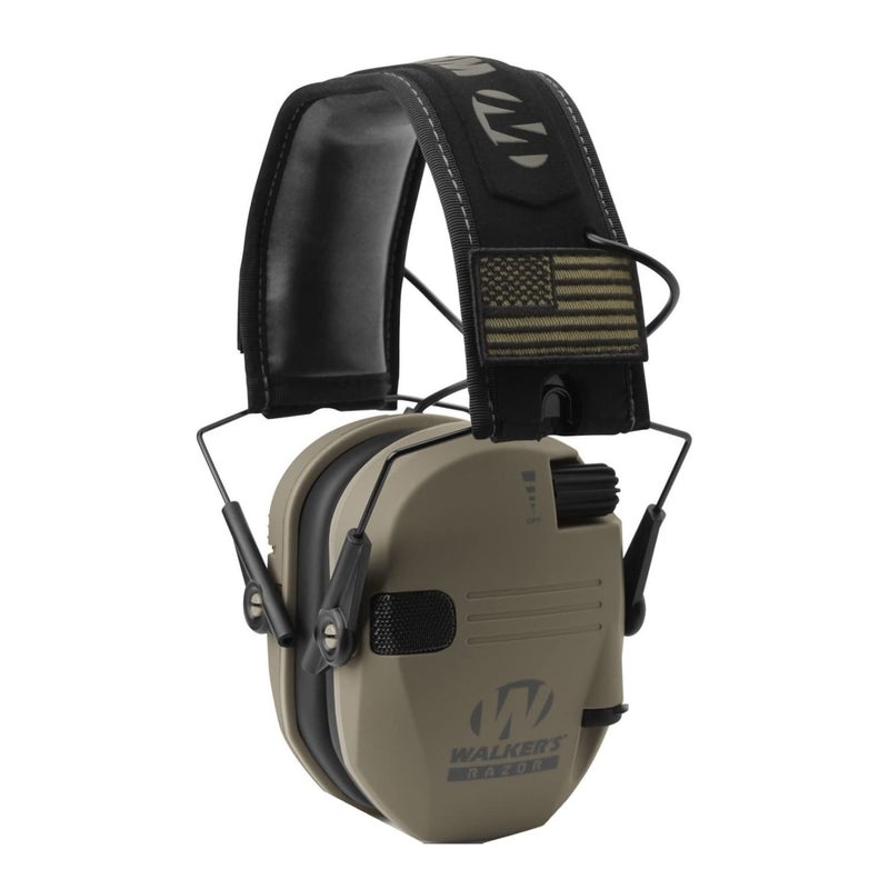 Walker's Walkers Razor Slim Shooter Electronic Folding Ear Protection Muffs, Tan Patriot - Image 1