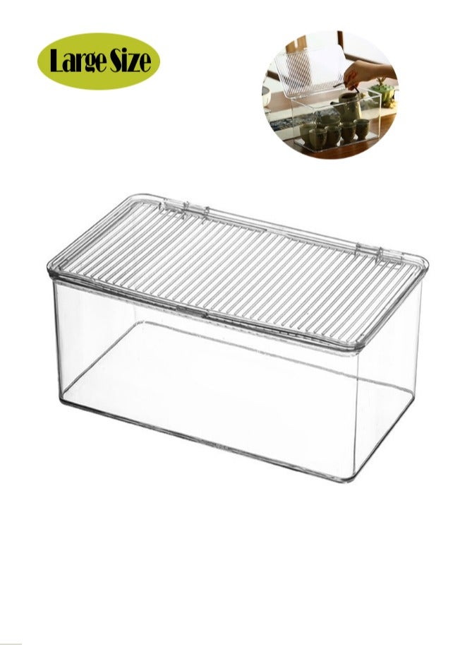 TDAO Large Stackable Organizer Bin with Hinged Lid, 10.8” x 6.89” x 5.9” Transparent Storage Box, Stackable Freezer and Fridge Organizer Lidded Bin for Home, Office, School, Fridge, Bathroom, Kitchen, Pantry Container, BPA-Free, Food Safe Clear - Image 1
