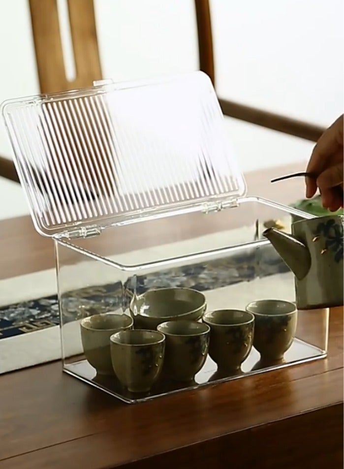 TDAO Large Stackable Organizer Bin with Hinged Lid, 10.8” x 6.89” x 5.9” Transparent Storage Box, Stackable Freezer and Fridge Organizer Lidded Bin for Home, Office, School, Fridge, Bathroom, Kitchen, Pantry Container, BPA-Free, Food Safe Clear - Image 3