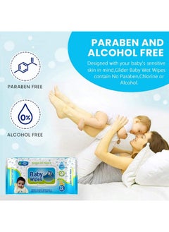 GLIDER Baby Wipeswith Moisture Lock Fliptop Contains Aloe Vera & Vitmain E Ph Balanced With No Parabens & Chlorine (Pack Of 8 (576 Wipes))  - Image 4