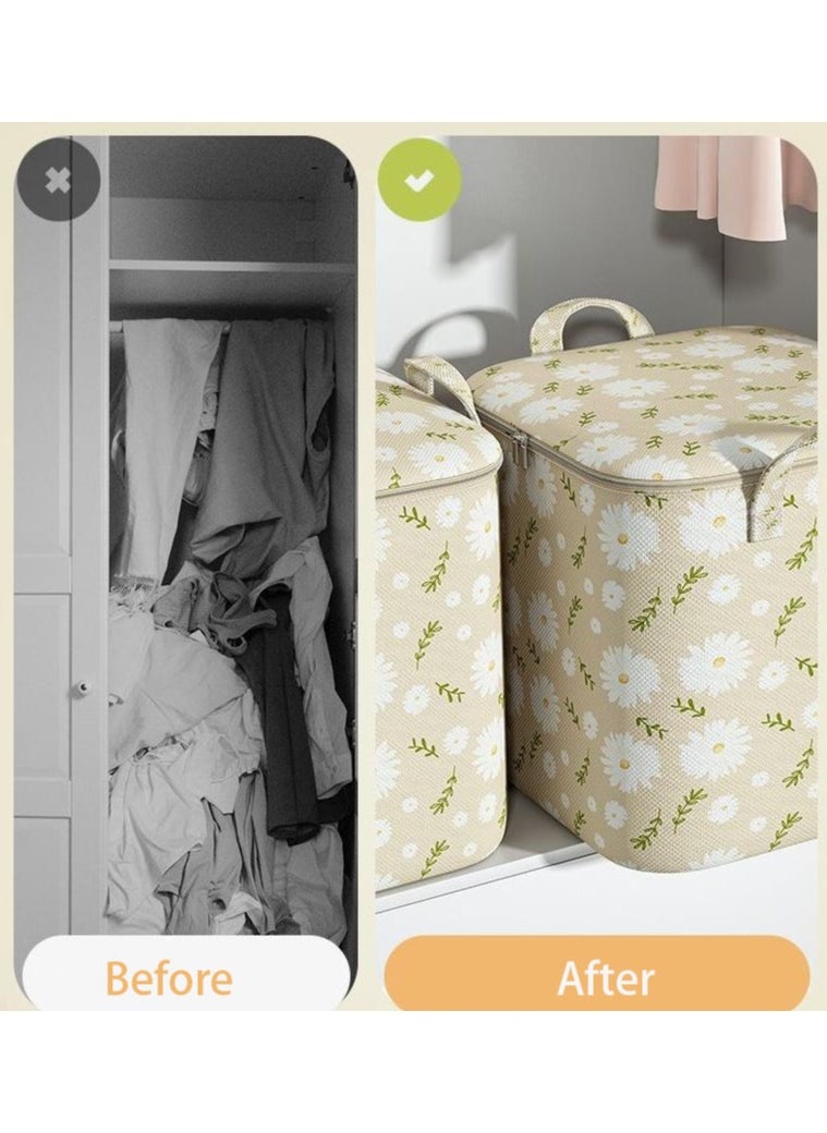 2 Pcs Storage Bags Dust Proof Foldable Closet Organizers Storage Containers with Handle Storage Containers for Bedding Comforters(Beige)
