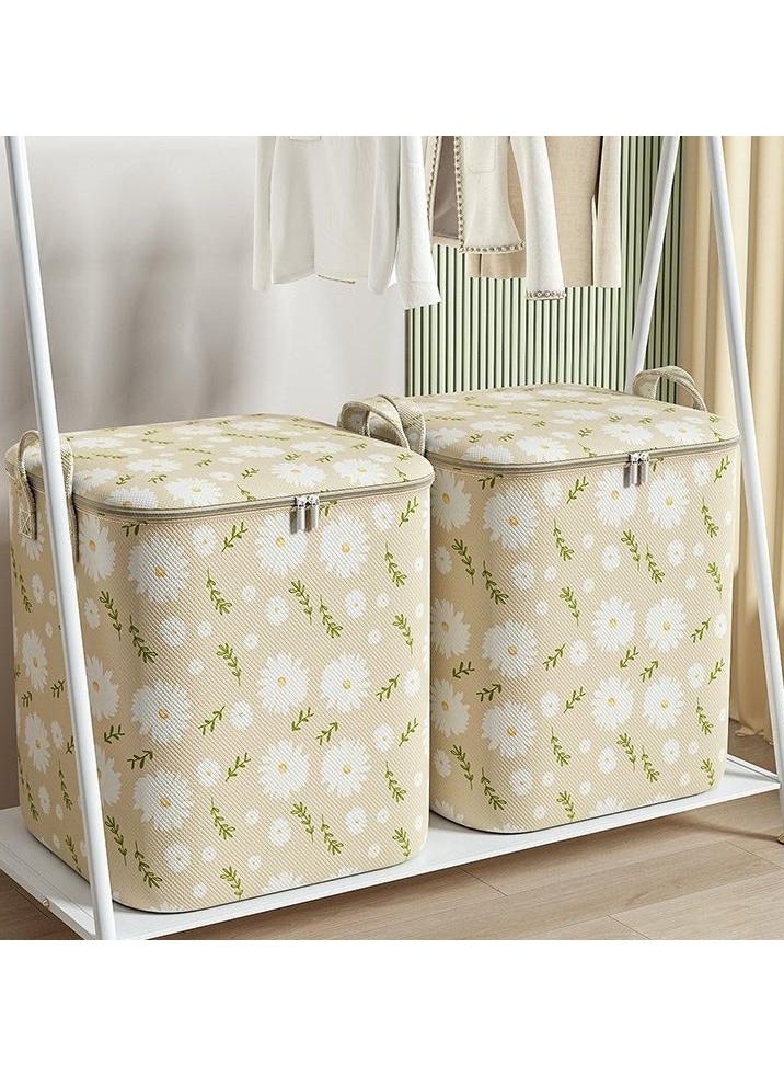 2 Pcs Storage Bags Dust Proof Foldable Closet Organizers Storage Containers with Handle Storage Containers for Bedding Comforters(Beige)
