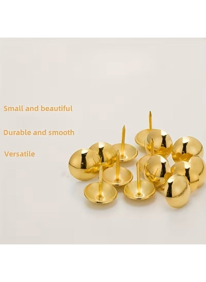 ITALO 10mm Gold Thumb Tacks, 100 Pieces - Decorative Upholstery Nails for Furniture, Cork Boards, and DIY Crafts - Heavy Duty Metal Push Pins, Dome Head - Brass Finish - Image 2