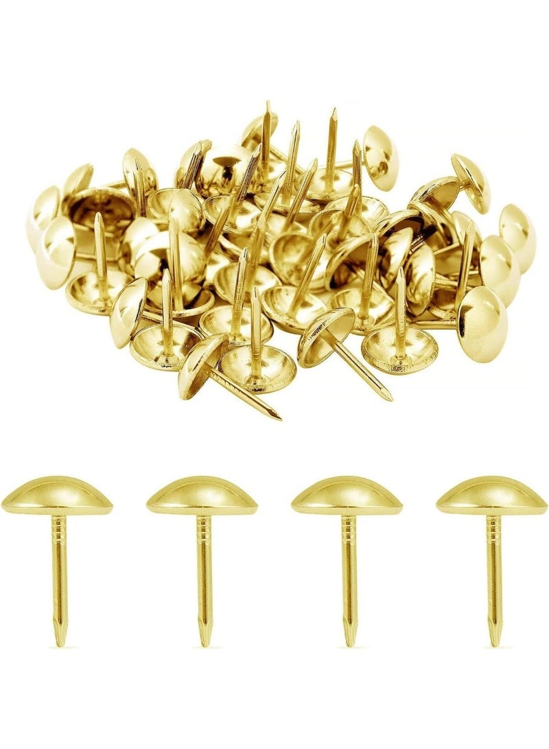 ITALO 10mm Gold Thumb Tacks, 100 Pieces - Decorative Upholstery Nails for Furniture, Cork Boards, and DIY Crafts - Heavy Duty Metal Push Pins, Dome Head - Brass Finish - Image 1