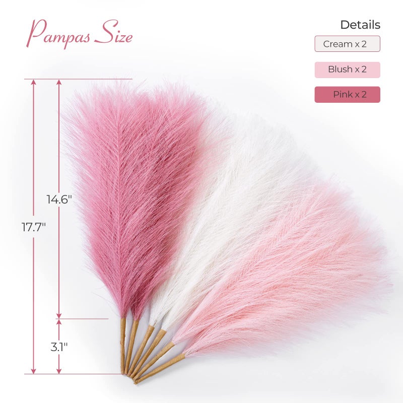 Serwalin Pampas Grass Pink Decor 17.7 Inch 6pcs, Faux Pampas Grass Home Decor, Artificial Pampas Grass Blush Fake Pampas, Short Vase Room Christmas Decoration - Image 5
