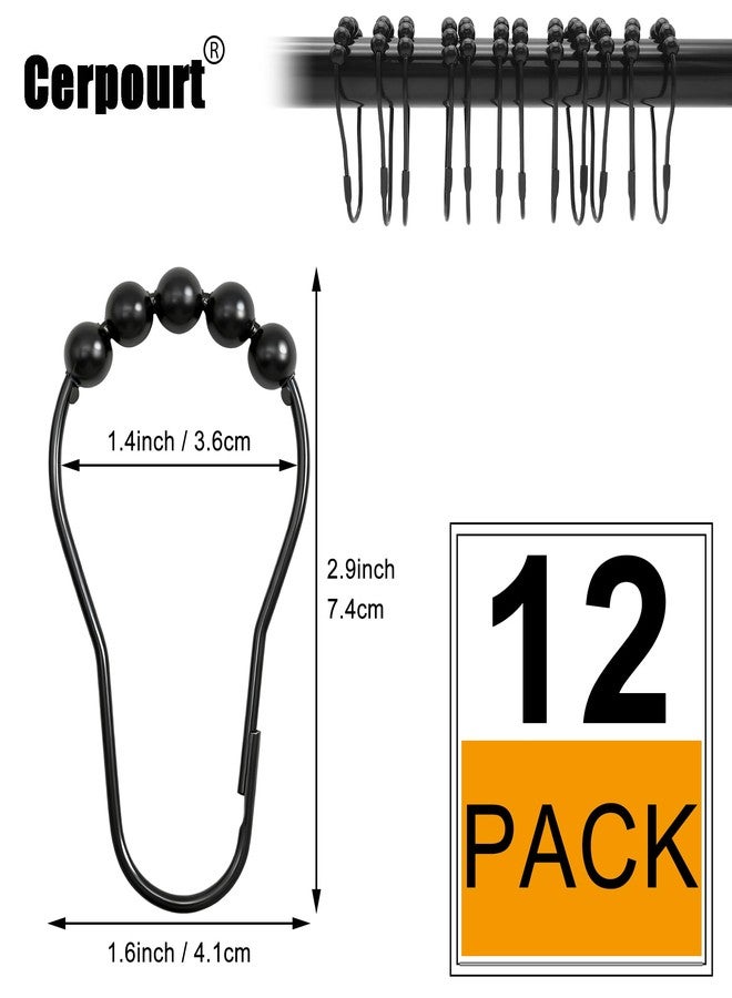 Cerpourt Shower Curtain Hooks Rings,12 Pcs Decorative Rustproof Metal Shower Hooks for Shower Curtain,Free Sliding Shower Hooks for Bathroom Shower Rods,Easy Snap Shower Rings for Curtain (Black) - Image 2