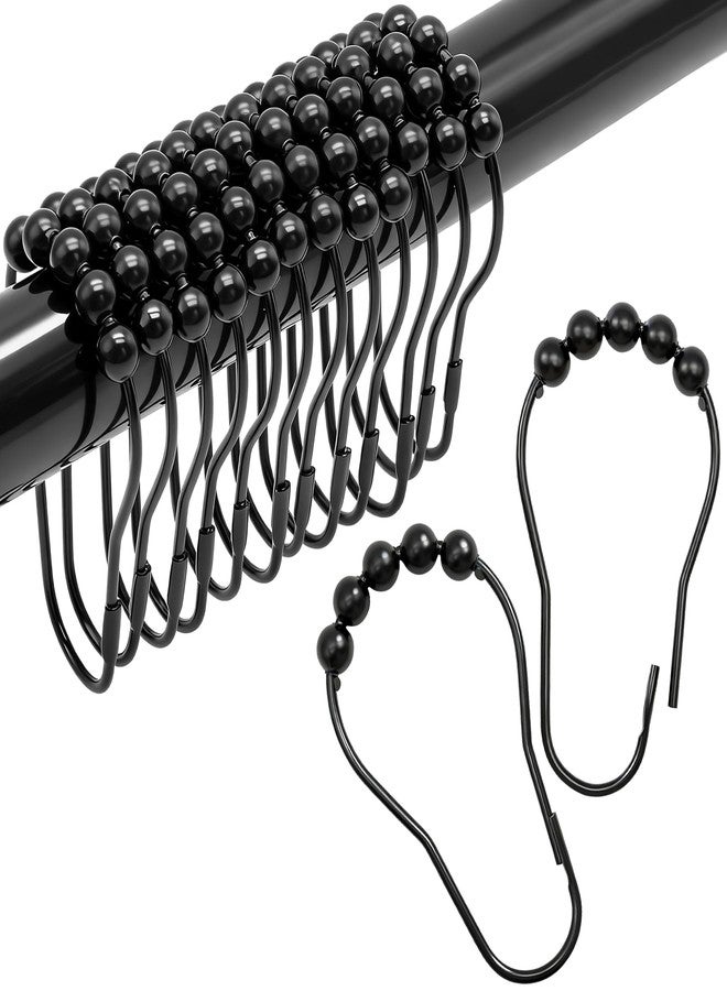Cerpourt Shower Curtain Hooks Rings,12 Pcs Decorative Rustproof Metal Shower Hooks for Shower Curtain,Free Sliding Shower Hooks for Bathroom Shower Rods,Easy Snap Shower Rings for Curtain (Black) - Image 1
