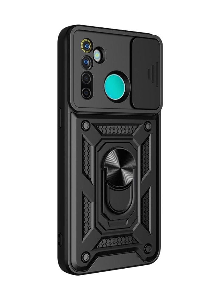 Case Cover Shockproof Protective Case with Camera Protection and Metal Ring Compatible with  Realme 5 Pro (Black) - Image 1