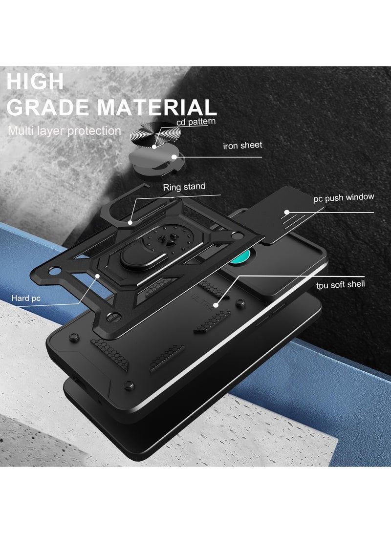 Case Cover Shockproof Protective Case with Camera Protection and Metal Ring Compatible with  Realme 5 Pro (Black) - Image 3