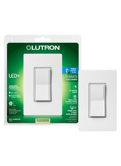 Lutron Sunnata Touch Dimmer Switch with Wallplate with LED+ Advanced Technology, for LED and Incandescent, 3 Way/Multi Location, STCL-153MW-WH, White