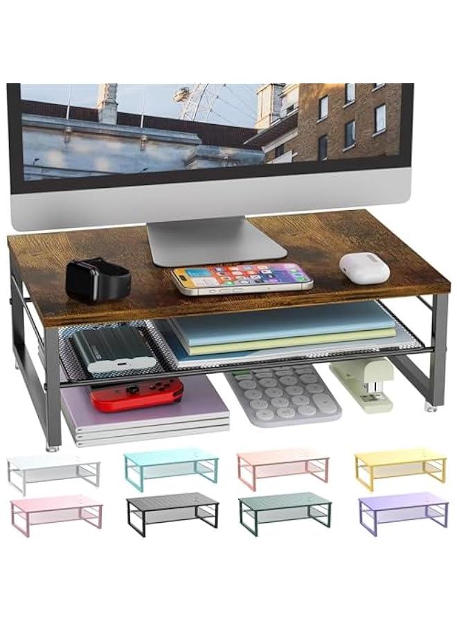 Arabest 2-Tier Metal Monitor Stand Riser, Desk Organizer for Monitor, Office Desk Storage Organizer for Office Supplies (Wood) - Image 1