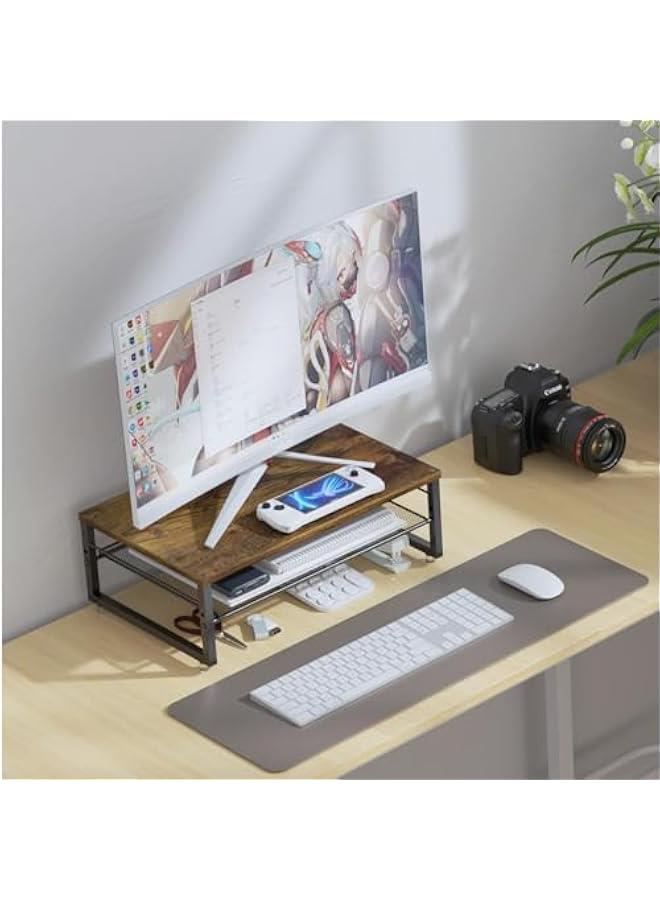 Arabest 2-Tier Metal Monitor Stand Riser, Desk Organizer for Monitor, Office Desk Storage Organizer for Office Supplies (Wood) - Image 3