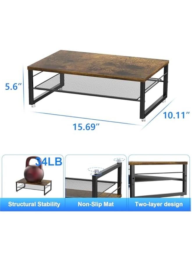 Arabest 2-Tier Metal Monitor Stand Riser, Desk Organizer for Monitor, Office Desk Storage Organizer for Office Supplies (Wood) - Image 4