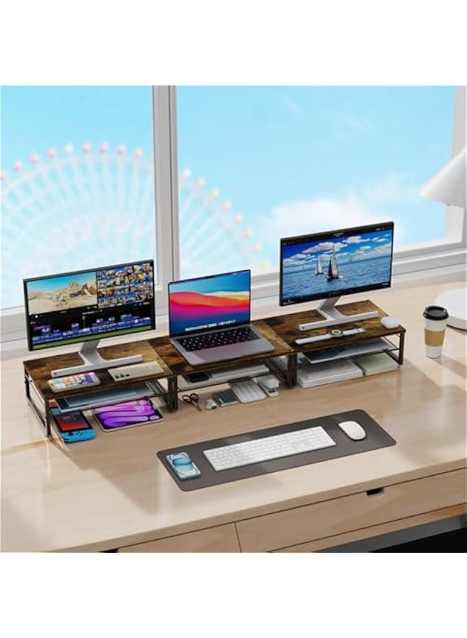 Arabest 2-Tier Metal Monitor Stand Riser, Desk Organizer for Monitor, Office Desk Storage Organizer for Office Supplies (Wood) - Image 5