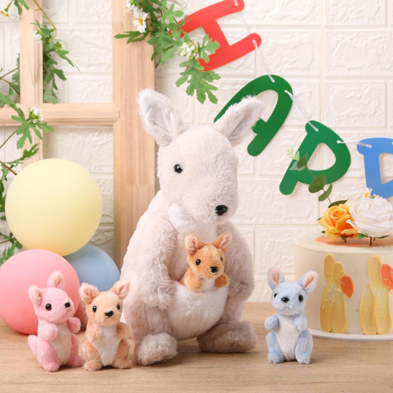 Arrowbash 5 Pcs Kangaroo Stuffed Animals  12 Inch Large Plush Mommy Kangaroo With 4 Little Babies Soft Plush Stuffed Animals Set For Boys And Girls Easter Christmas Birthday Party Favors (Grey) - Image 4