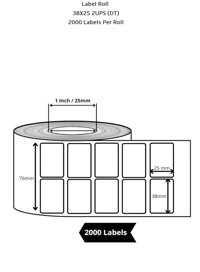 Semana Direct Thermal Barcode Label 38X25 mm,1.5X1 inch,2UPS,2000 Labels per Roll; Self Adhesive Paper Label Designed for Small Thermal Printers; (Pack of 1 Roll (2000 Labels)) - Image 2