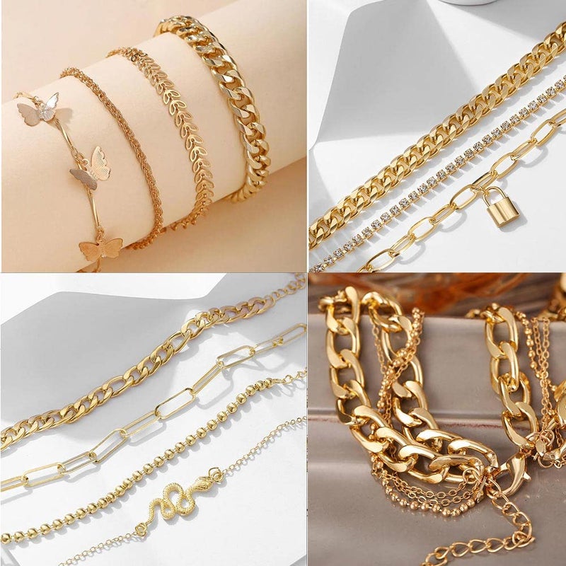 CONGYING 60 PCS Gold Jewelry Set with Multi-Layered Bracelet Necklace, Dangle Earrings, Stackable Ring For Women Valentine Anniversary Jewelry Pack Gifts For Her - Image 2