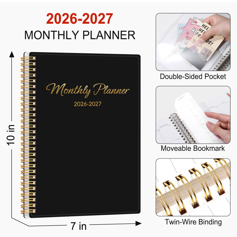 GNL Monthly Planner 2026-2027, 2 Year(27 Months) Calendar Planner, Oct. 2025 - Dec 2027, 7" x 10" Monthly Spreads & Yearly Planner, Perfect for School Office Home Planning, Black - Image 4