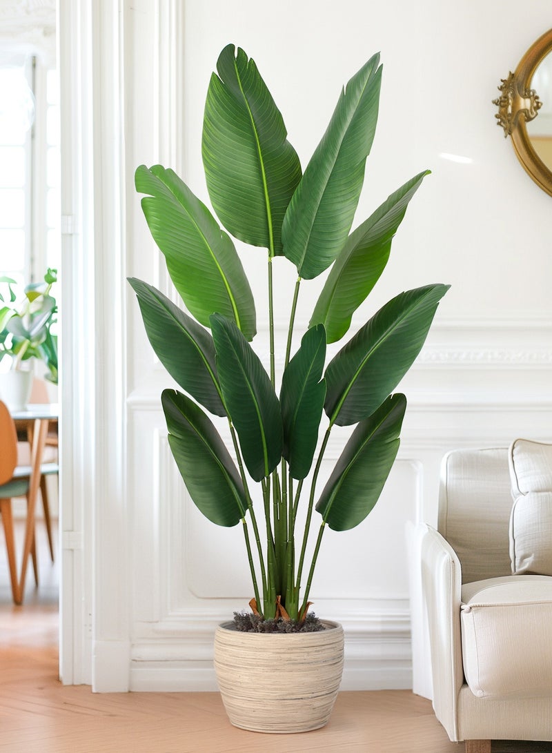 Generic Yepdin Artificial Bird of Paradise Plant 5 Ft Tall Fake Banana Leaf Plant for Indoors and Outdoors,Faux Palm Tree with Plastic Pot for Office and Home Decor,L160  - Image 1