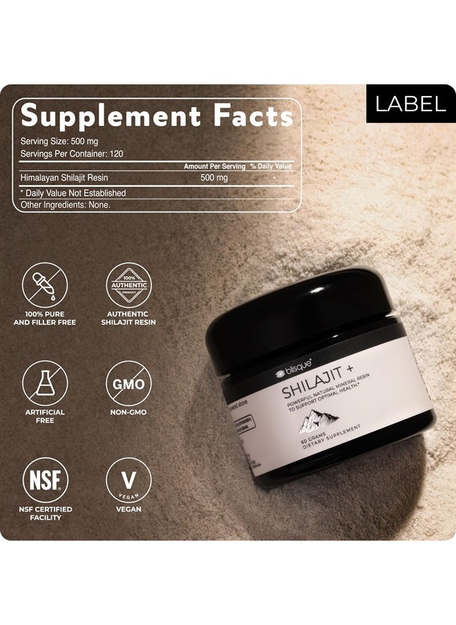 Blisque - – Pure Himalayan Organic Shilajit Resin Supplement | Authentic and Natural | Golden Grade A | Contains Fulvic Acid and Trace Minerals | 60 Grams - Image 1