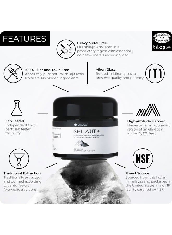 Blisque – مكمل غذائي من راتنج شيلاجيت العضوي النقي من جبال الهيمالايا | أصلي وطبيعي | درجة ذهبية A | يحتوي على حمض الفولفيك والمعادن النزرة | 60 جرامًا - Image 3
