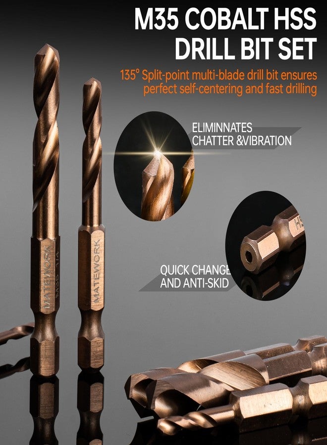 Matework M35 Cobalt Stubby Drill Bits, Matework 6PCS Short Drill Bits for Metal with 1/4" Hex Shank, Sizes 3/32"-1/8"-3/16"-1/4"-5/16"-3/8" Cobalt Drill Bit Set for Hardened Steel Carbide Wood Plastic - Image 2