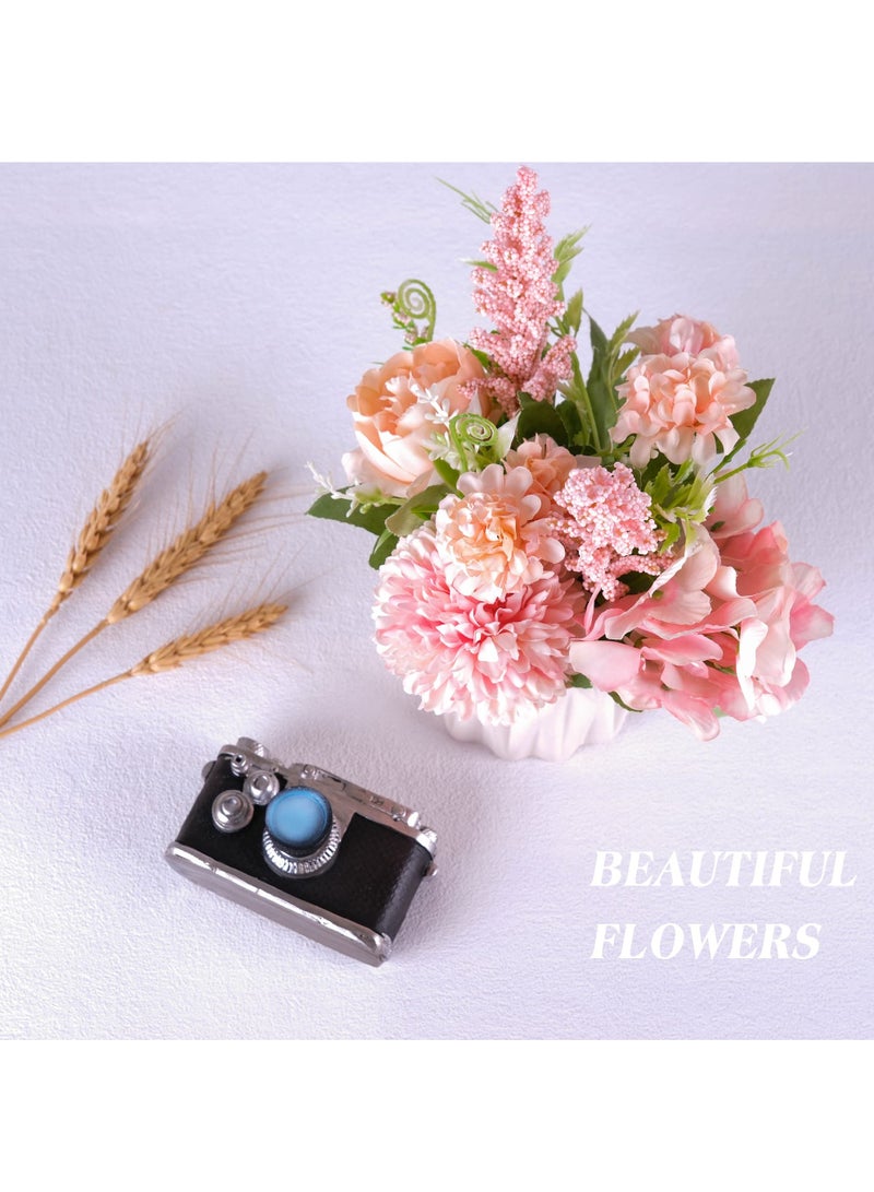 SYOSI Artificial Flowers Hydrangea, Artificial Potted Flowers with Ceramic Vase, Small Faux Flowers Hydrangea Decora, Fake Flower Plants Desktop Decoration for Home Office Table Bedroom (Pink) - Image 4