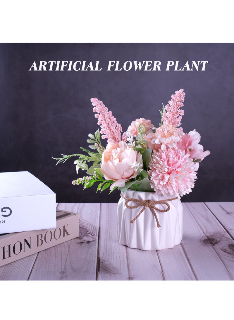 SYOSI Artificial Flowers Hydrangea, Artificial Potted Flowers with Ceramic Vase, Small Faux Flowers Hydrangea Decora, Fake Flower Plants Desktop Decoration for Home Office Table Bedroom (Pink) - Image 2
