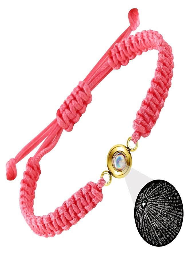 YIHOON I Love You 100 Languages Matching Couple Bracelets Adjustable Braided Rope Handmade Bracelet Forever Love Bracelet Pink Jewelry for Women (B3297-2) - Image 1