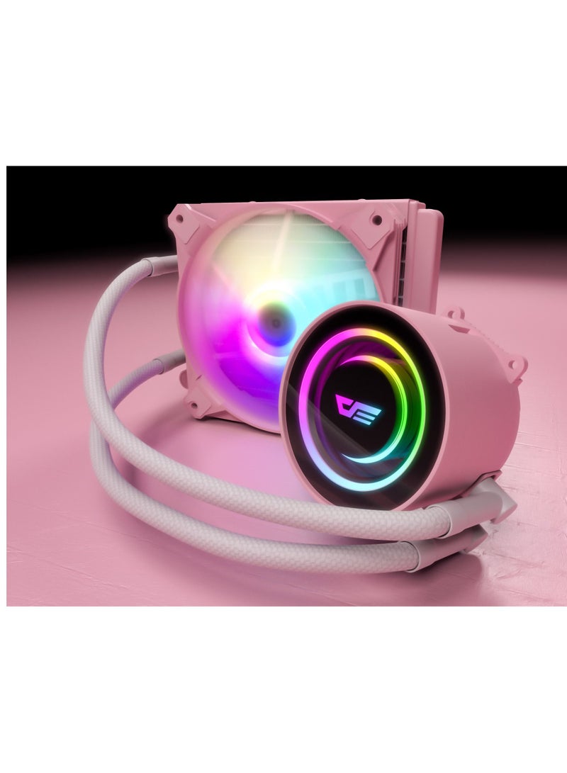 darkFlash Twister DX120 Liquid CPU Cooler, High Performance, Aluminium Build, Low Noise, Compatible with INTEL 115x and AMD AM4, 40,000 Hours MTTF, Pink - Image 1
