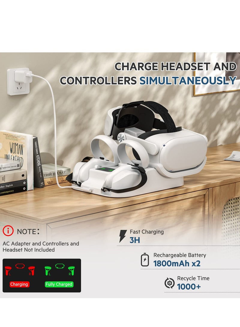 قاعدة شحن لسماعة الواقع الافتراضي Quest 2، محطة شحن عالية السرعة لسماعة OculusMeta Quest 2 ووحدات التحكم اللمسية، شحن سريع مع مؤشر LED ملون - Image 3