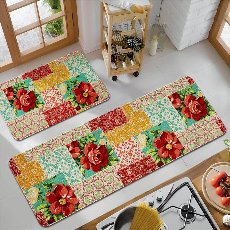 safarsa Kitchen Mats for Floor Set of 2 Pieces Kitchen Rugs and Mats Non Skid Washable Kitchen Floor Mat 17x4717x30