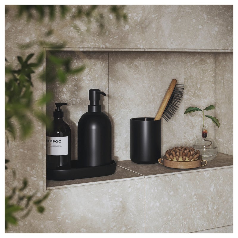 Baitique 3-Piece Bathroom Set in Black Matte Glass with Soap Dispenser, Toothbrush Holder and Tray - Image 5