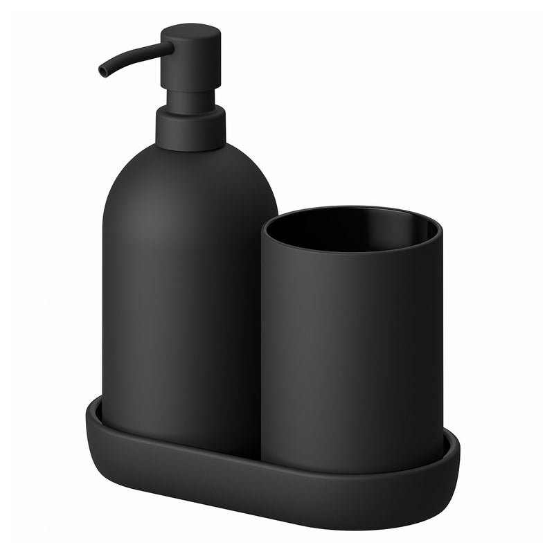 Baitique 3-Piece Bathroom Set in Black Matte Glass with Soap Dispenser, Toothbrush Holder and Tray - Image 1