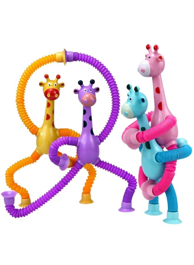 Easter Basket Gifts for Kids, 4 Pack Telescopic Suction Cup Giraffe, Pop Tubes Fidget Toys for Boy Girl Baby Age 3 4 5 6 Year Old, Toddler Fine Motor Skills and Creative Learning