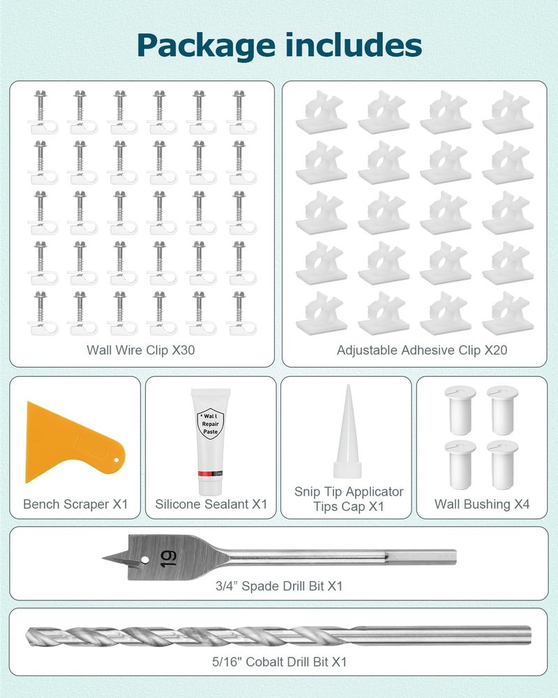 Gunovy Starlink Cable Routing Kit for 3/4inch Wall Hole 4 PCS White Cable Grommet for Starlink Wall Pass Through Kit with 3/4â€ Spade Drill Bit, 5/16" Cobalt Drill Bit, Wall Wires Cilp and Cabling Tools - Image 2