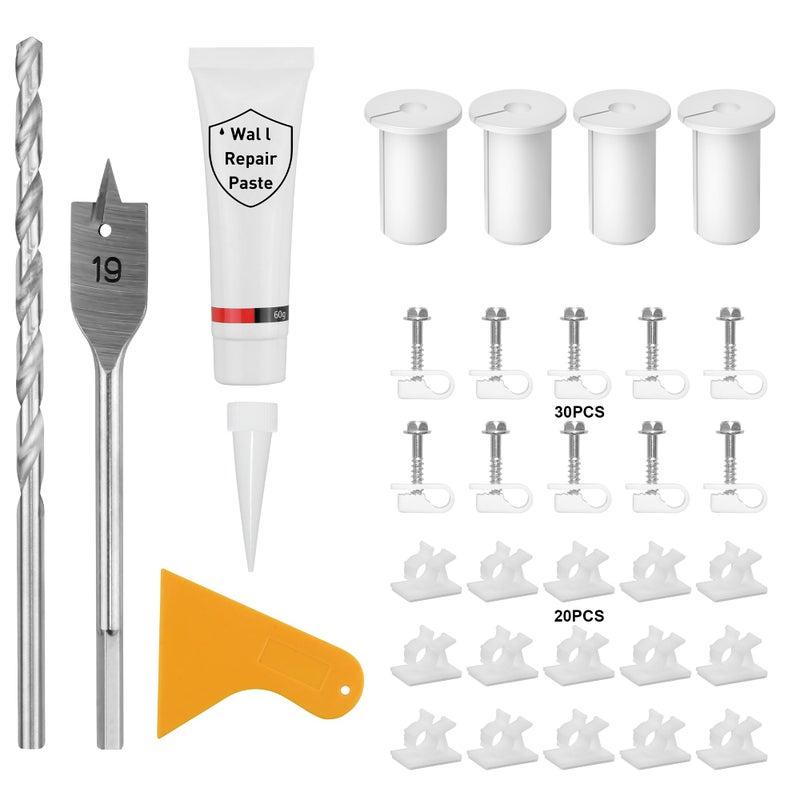 Gunovy Starlink Cable Routing Kit for 3/4inch Wall Hole 4 PCS White Cable Grommet for Starlink Wall Pass Through Kit with 3/4â€ Spade Drill Bit, 5/16" Cobalt Drill Bit, Wall Wires Cilp and Cabling Tools - Image 1